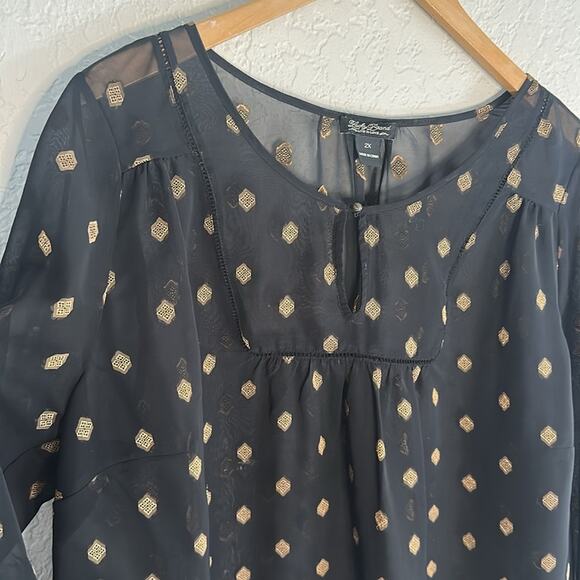 Lucky Brand Black Sheer Top Gold Goth Dark Fall Halloween Size 2X Long Sleeve - Picture 6 of 7